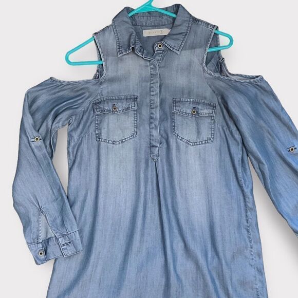 New Billy T Chambray Blue Denim Jean‎ Shirt Dress Cold Shoulder Lightweight - Picture 4 of 9